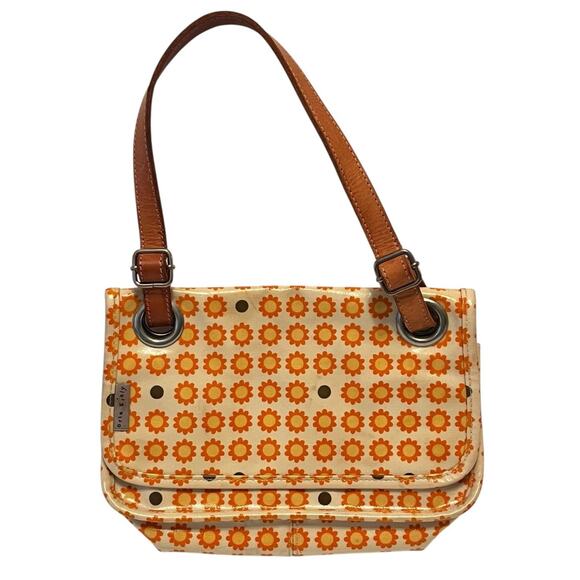 Orla Kiely Coated Canvas Tote Shoulder Leather Handle Bag Yellow Retro Daisy - Picture 1 of 13